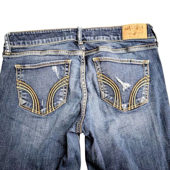 Hollister Distressed Ripped Lo Rise Skinny Stretch Blue Jeans - Picture 6 of 12
